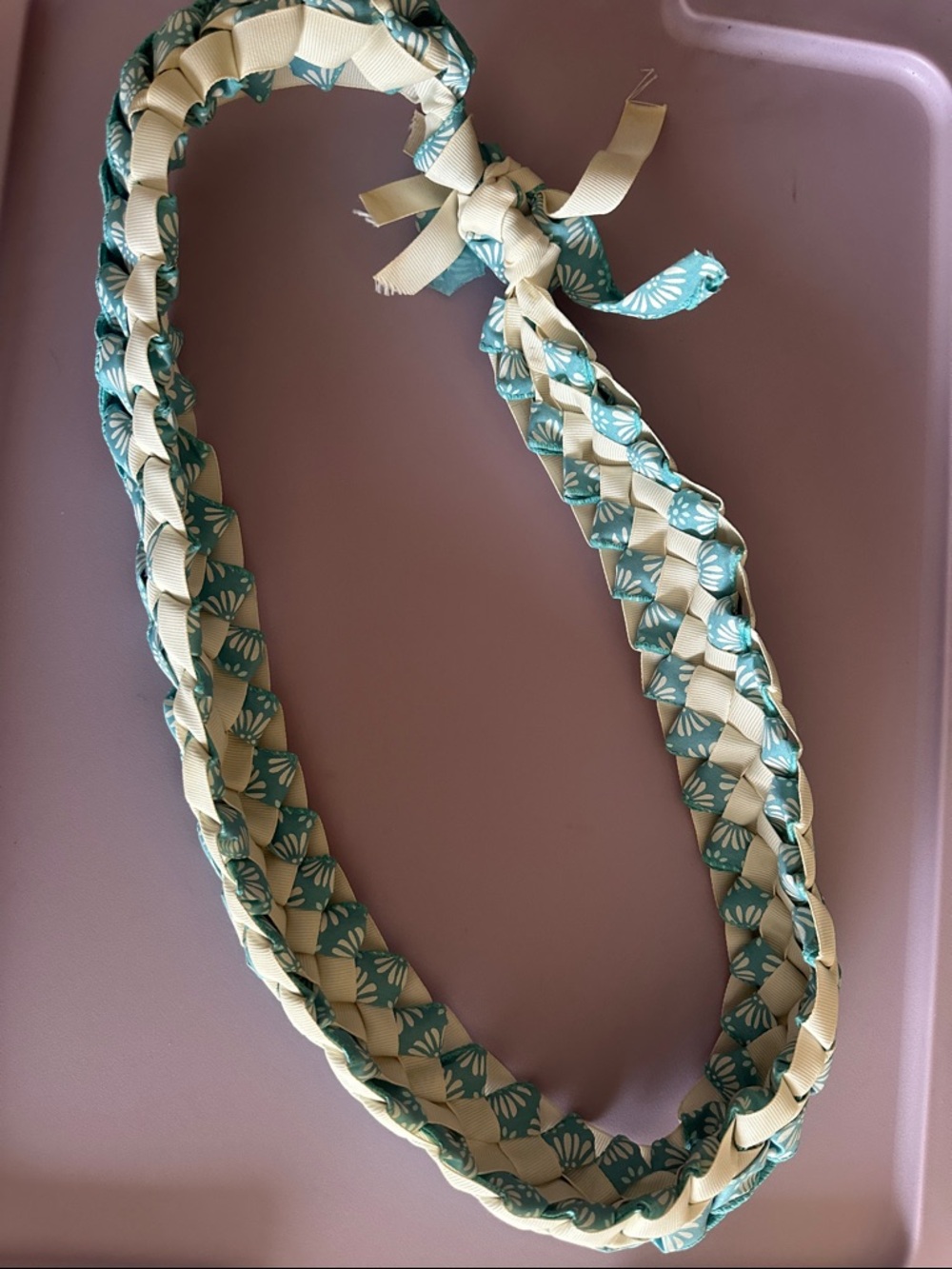 Braided Teal and Cream Ribbon Necklace – Women’s Fashion Necklace